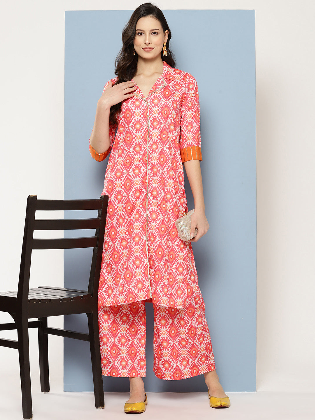 Ahalyaa Women Ethnic Motifs Printed Regular Gotta Patti Kurta with Palazzos