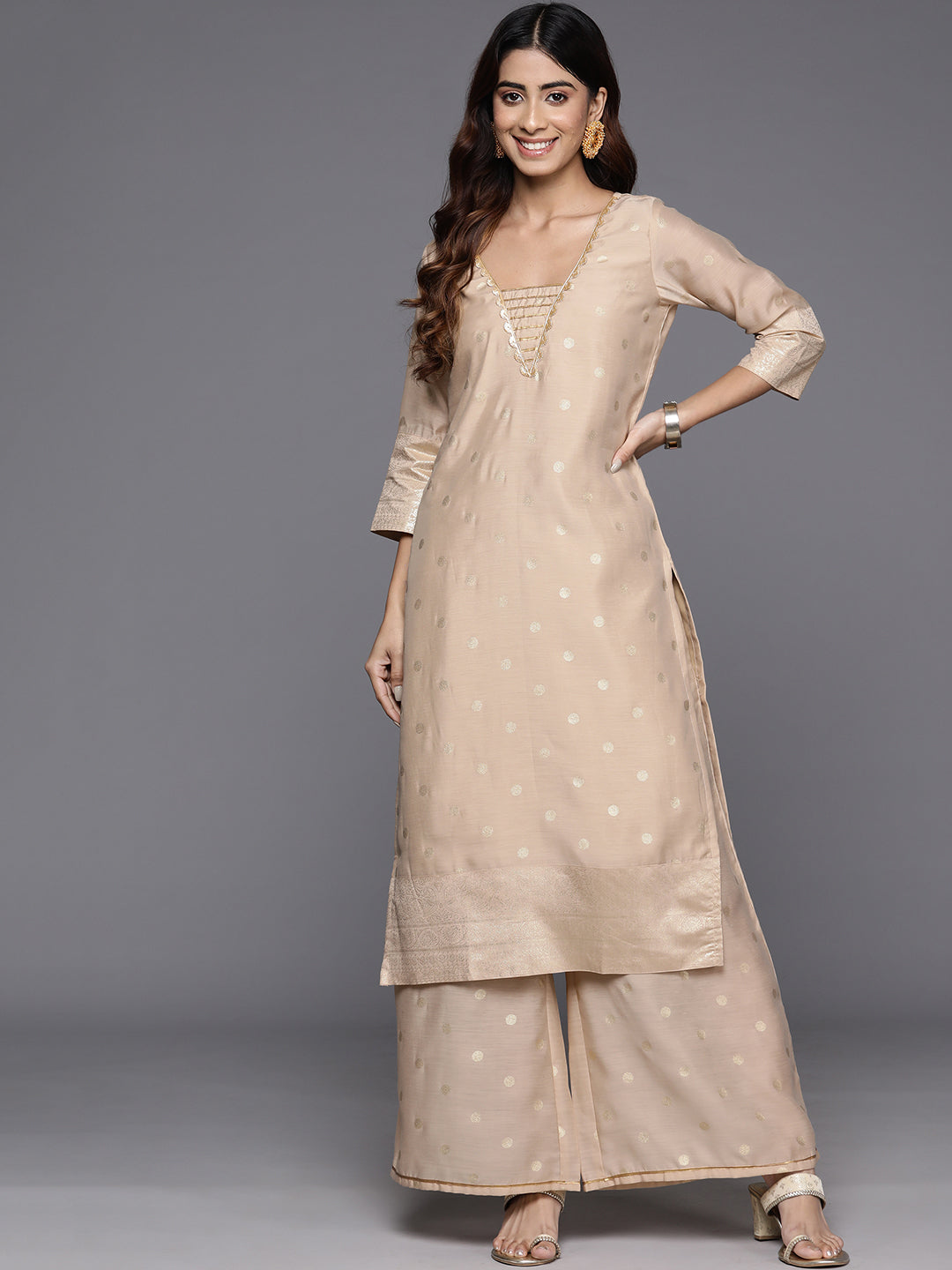 Ethnic Motifs Printed Regular Gotta Patti Kurta with Palazzos