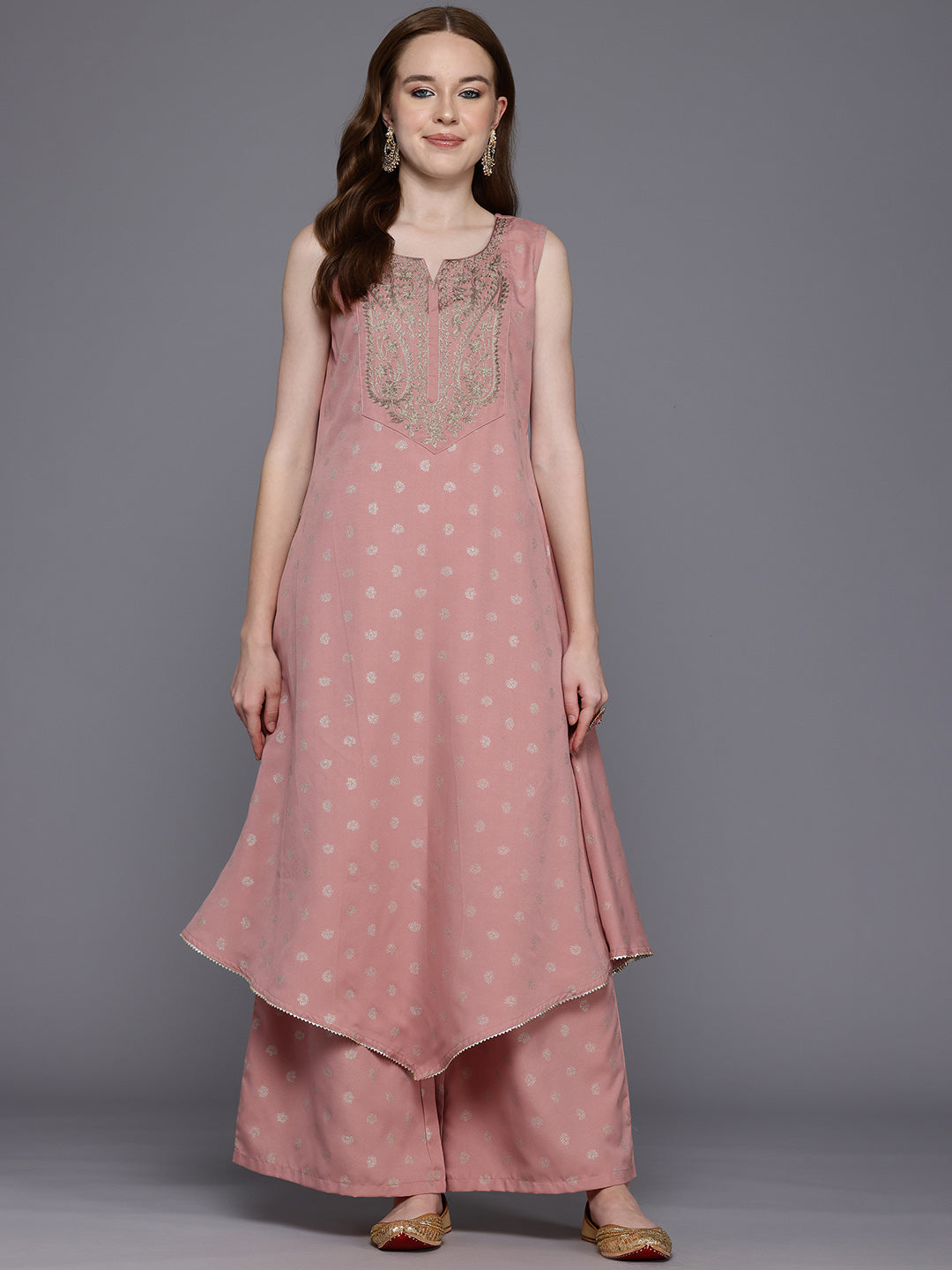 Women Ethnic Motifs Printed Zari Kurta with Palazzos-AH