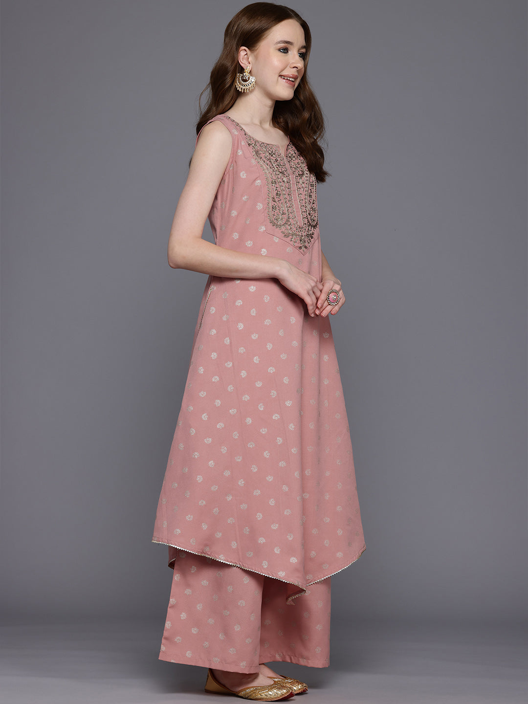 Women Ethnic Motifs Printed Zari Kurta with Palazzos-AH