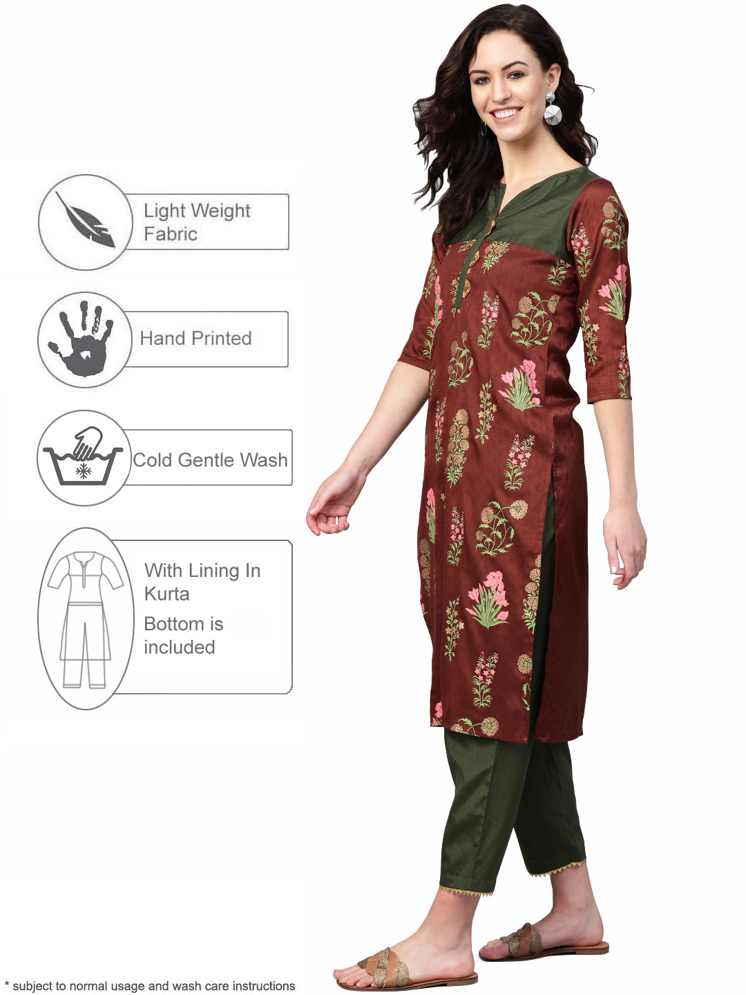 Brown & Olive Green Printed Kurta with Palazzo