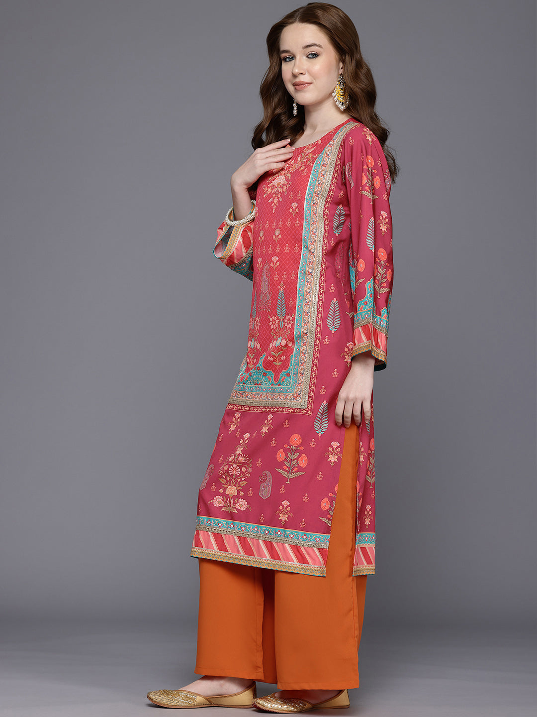 Floral Printed Gotta Patti Kurta With Palazzos & Dupatta