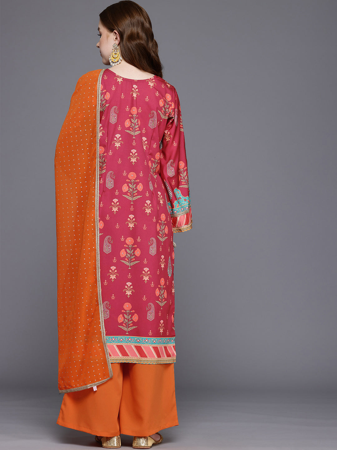 Floral Printed Gotta Patti Kurta With Palazzos & Dupatta