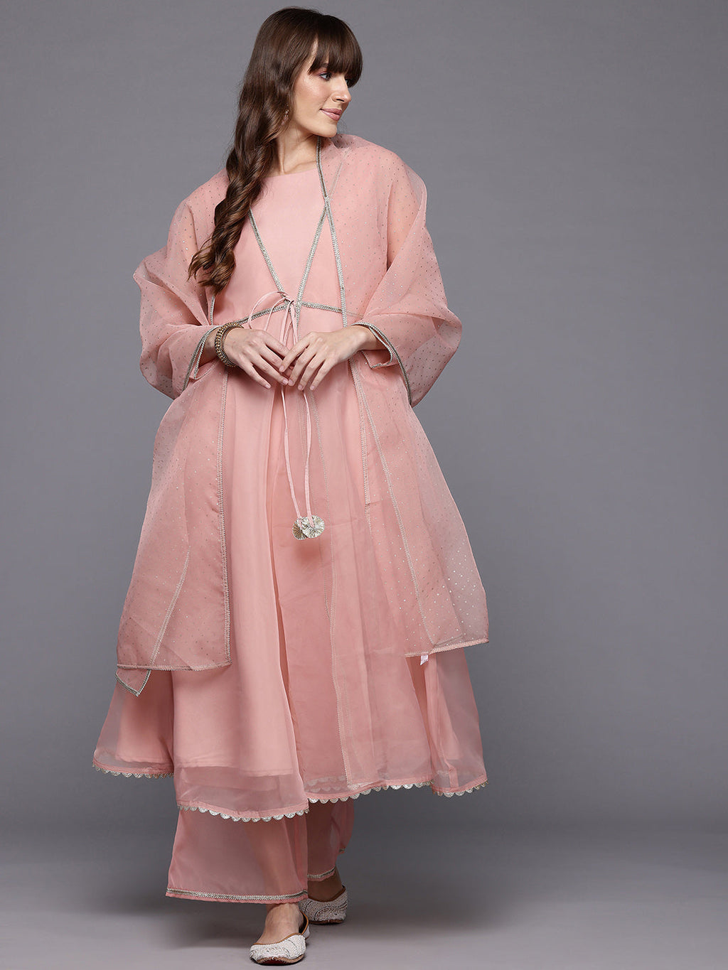 Printed Empire Gotta Patti Kurta With Palazzos & Dupatta-AH