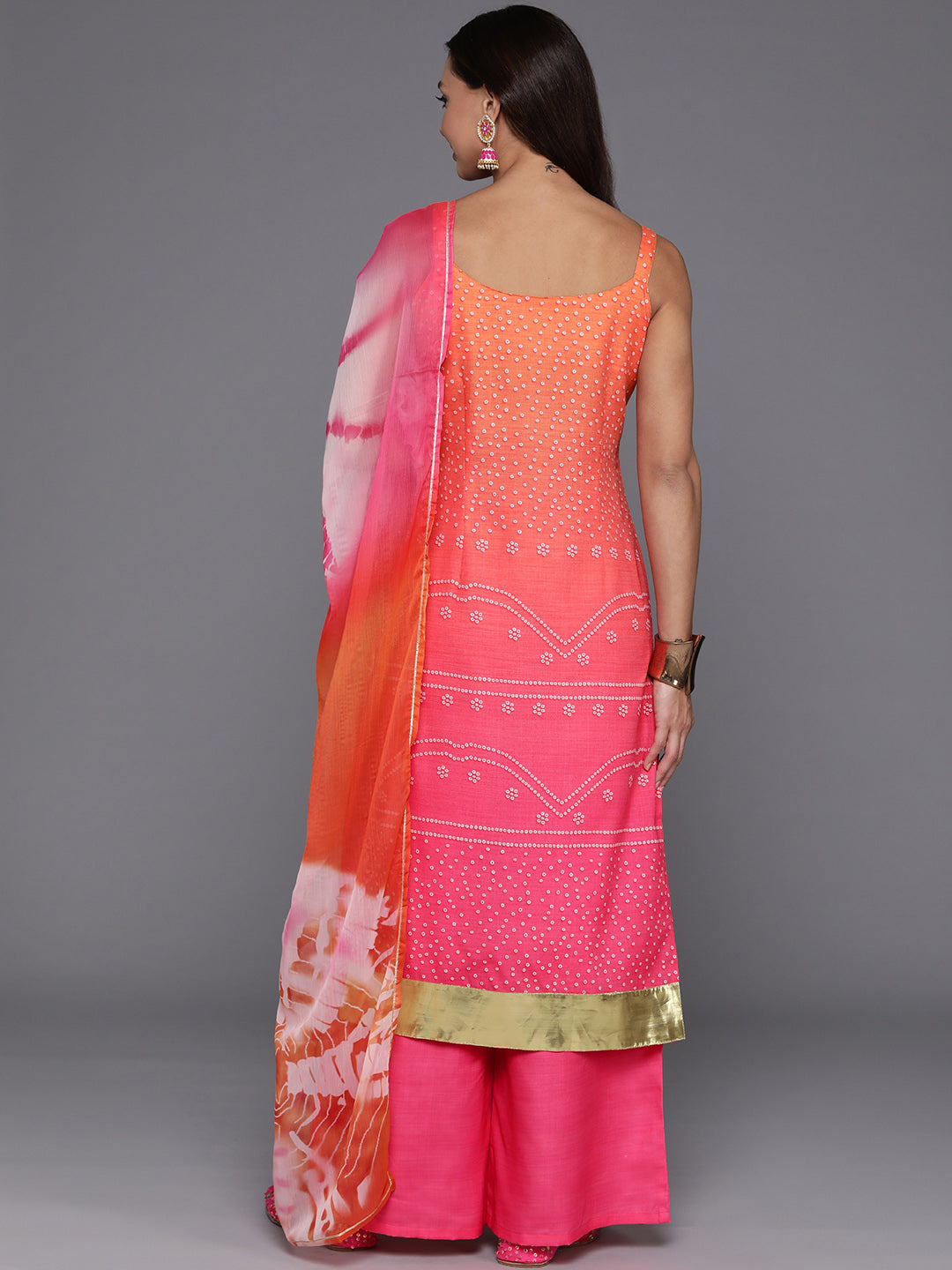 Women Bandhani Printed Regular Gotta Patti Kurta with Palazzos & With Dupatta