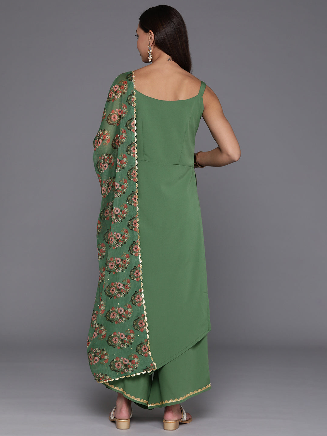 Women Floral Yoke Design Panelled Gotta Patti Kurta with Palazzos & With Dupatta