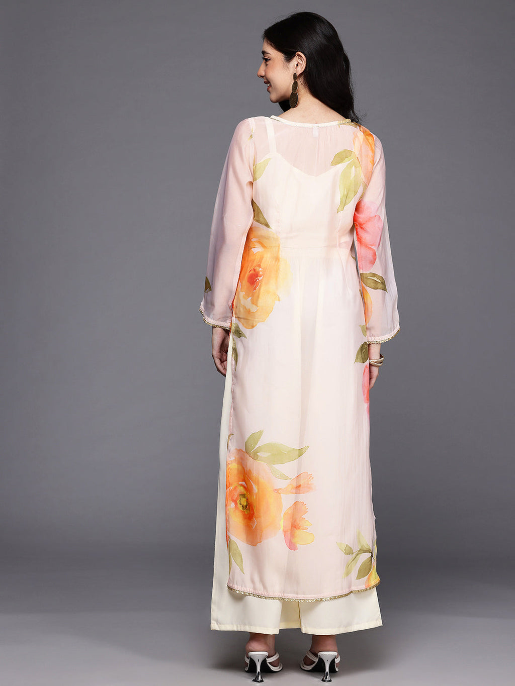 Floral Printed Regular Sequinned Kurta with Palazzos-AH