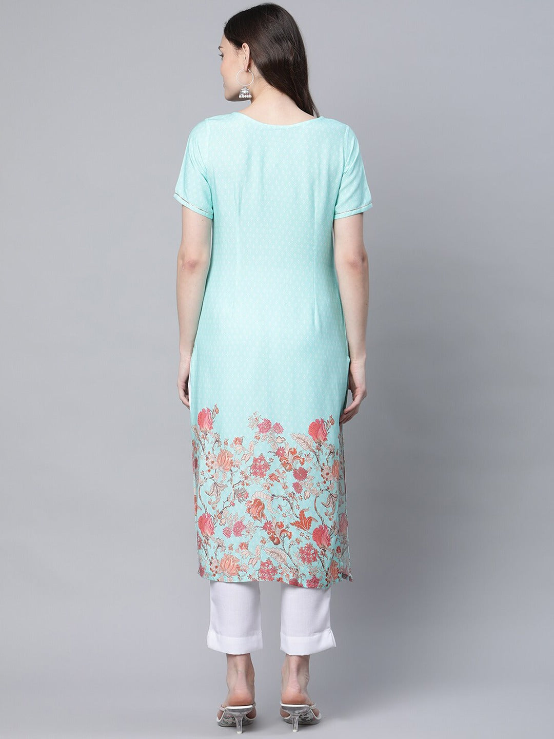 Blue Floral Printed Gotta Patti Kurta