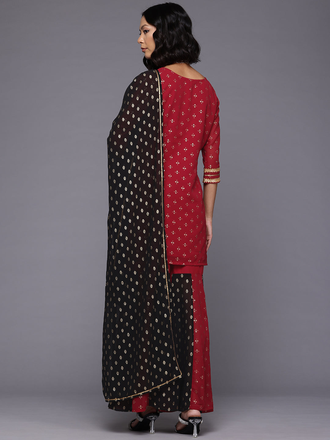 Ethnic Motifs Printed Gotta Patti Kurti With Sharara & Dupatta