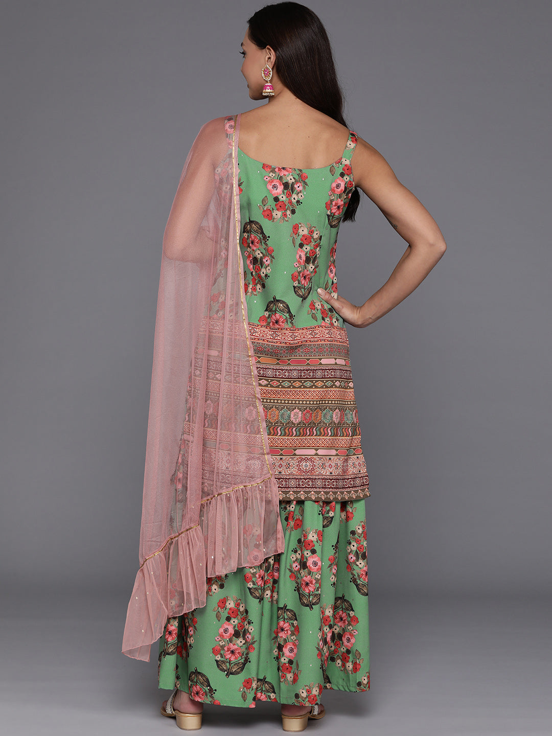 Women Floral Printed Regular Gotta Patti Kurta with Sharara & With Dupatta