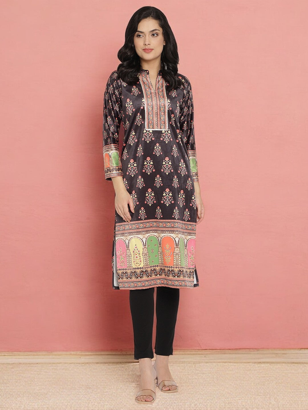 Black Color Digital Print Velvet Kurta