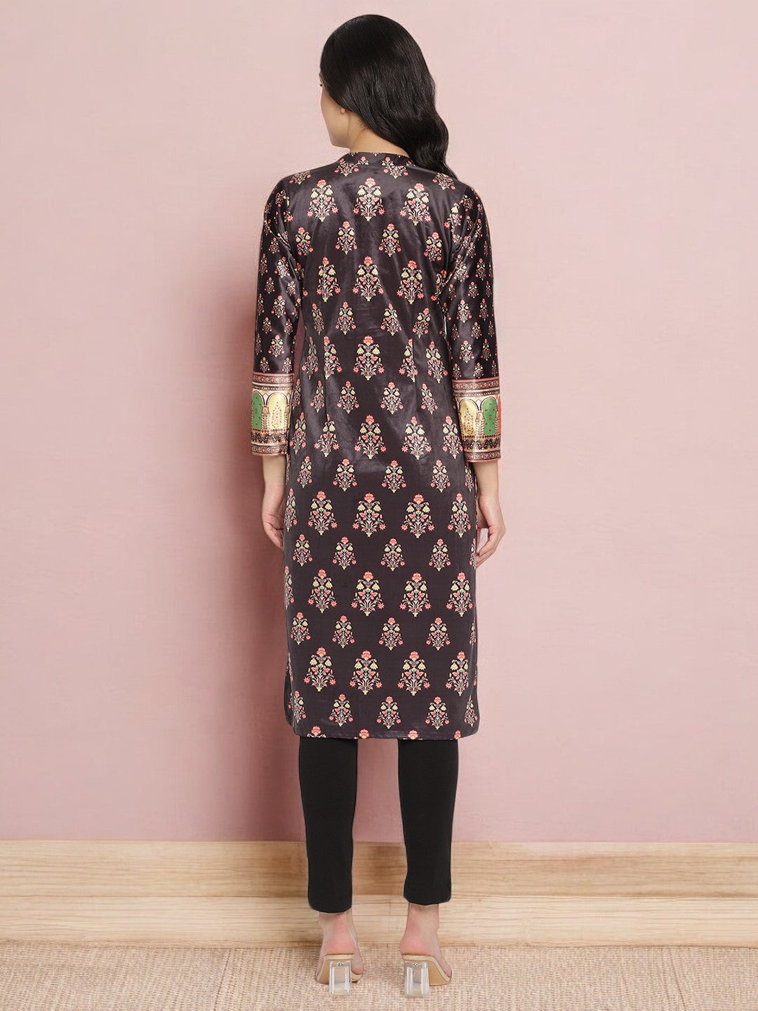 Black Color Digital Print Velvet Kurta