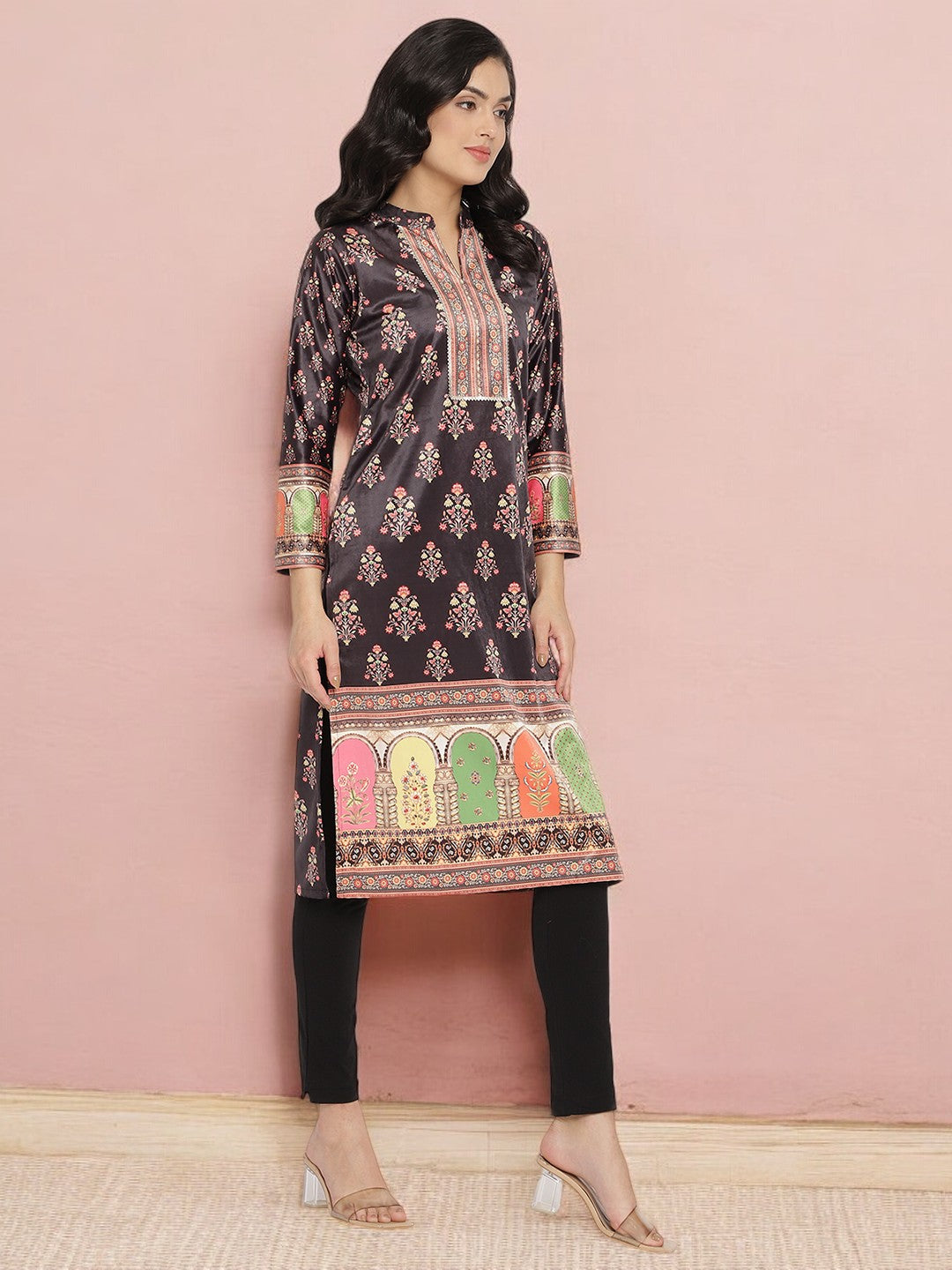 Black Color Digital Print Velvet Kurta