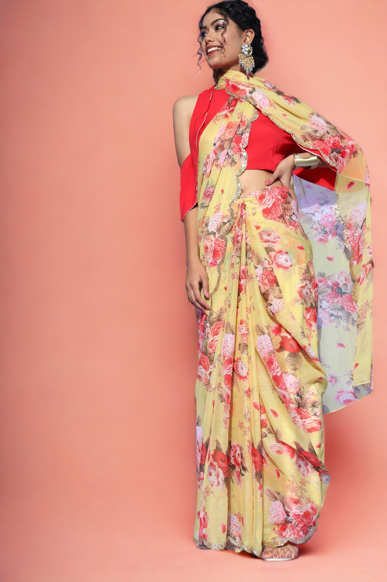 Floral Saree With Embellished Border