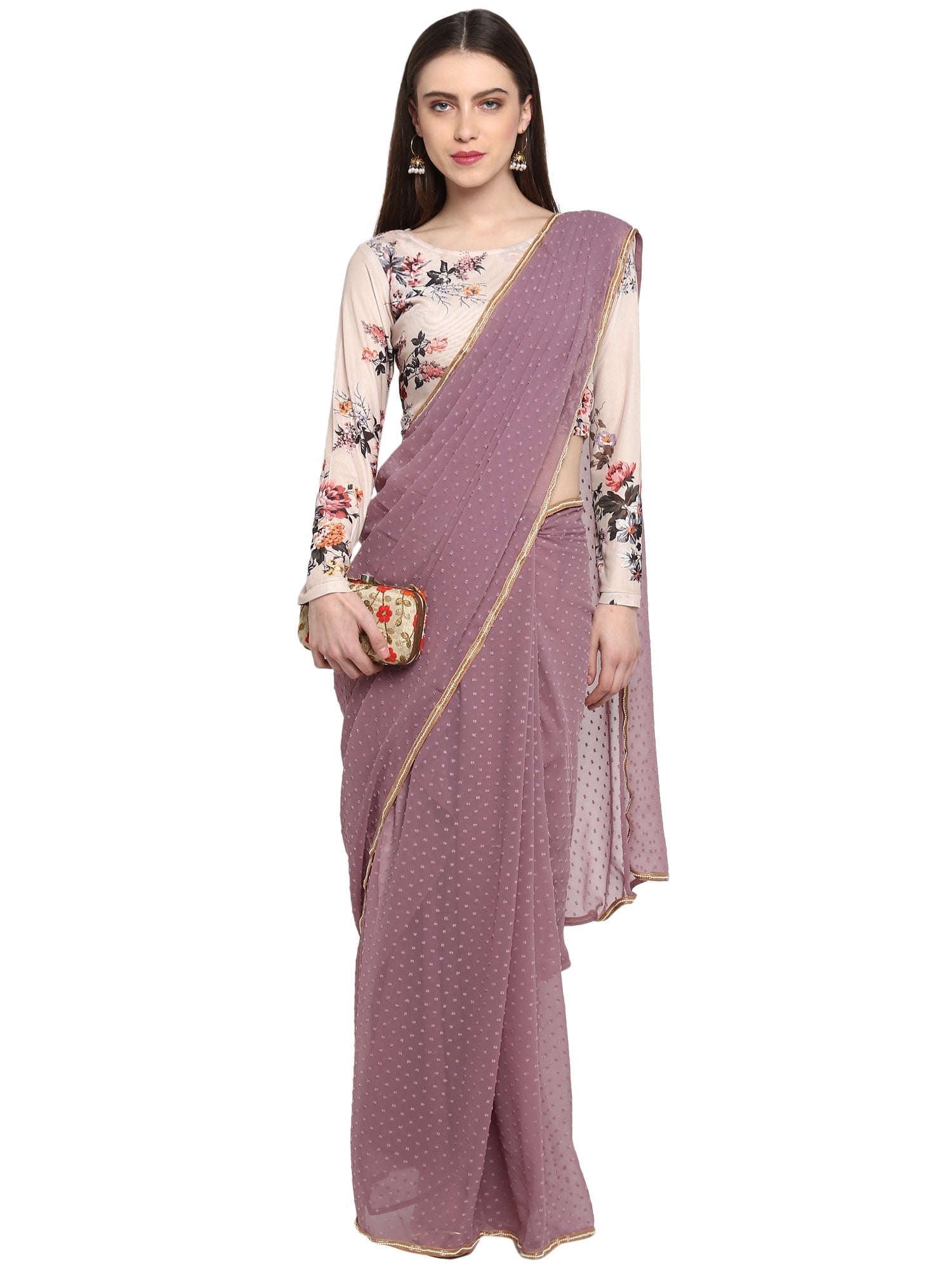 Ahalyaa Women's Mauve Butta Georgette Ready to Wear Saree