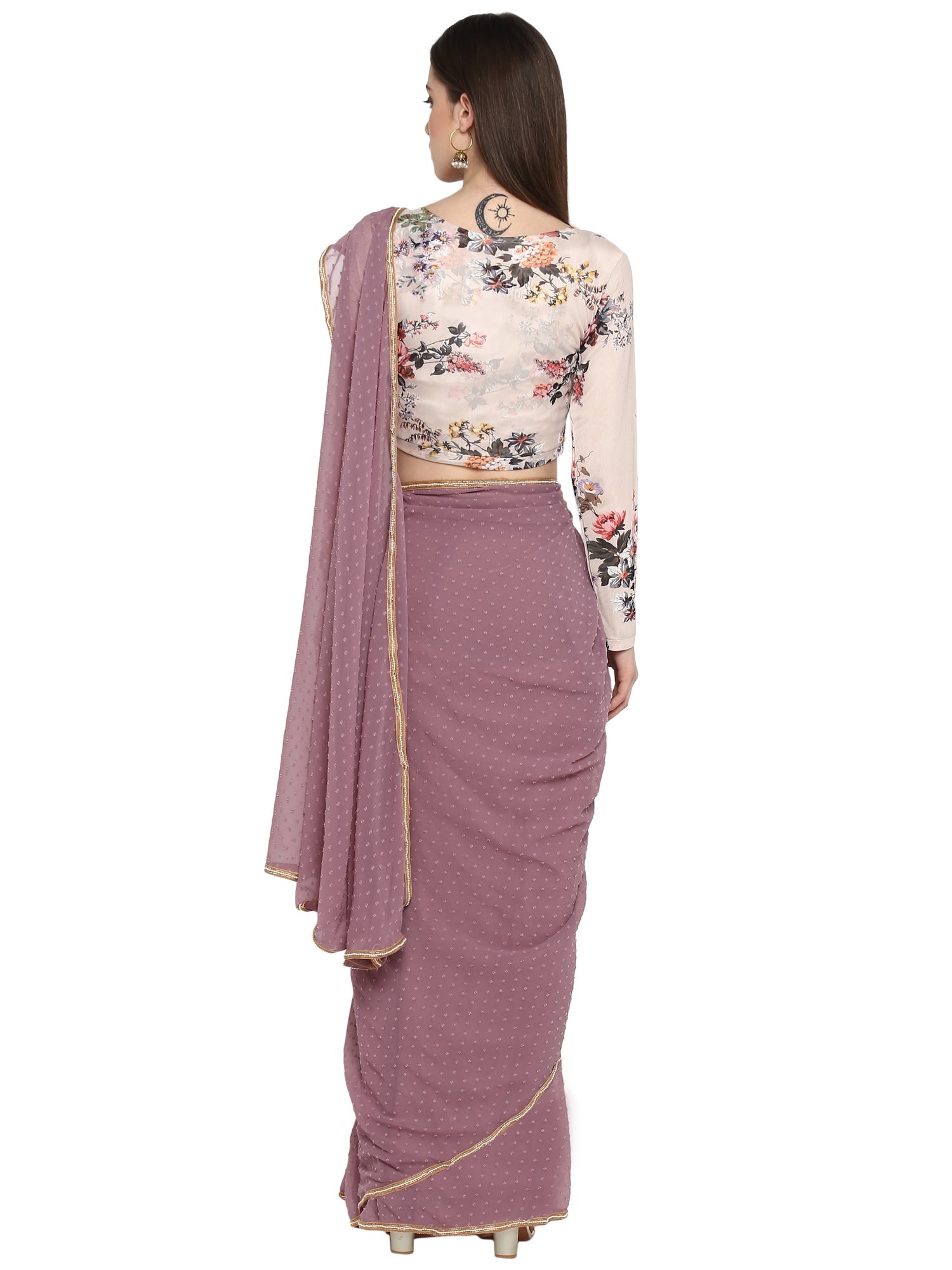 Ahalyaa Women's Mauve Butta Georgette Ready to Wear Saree