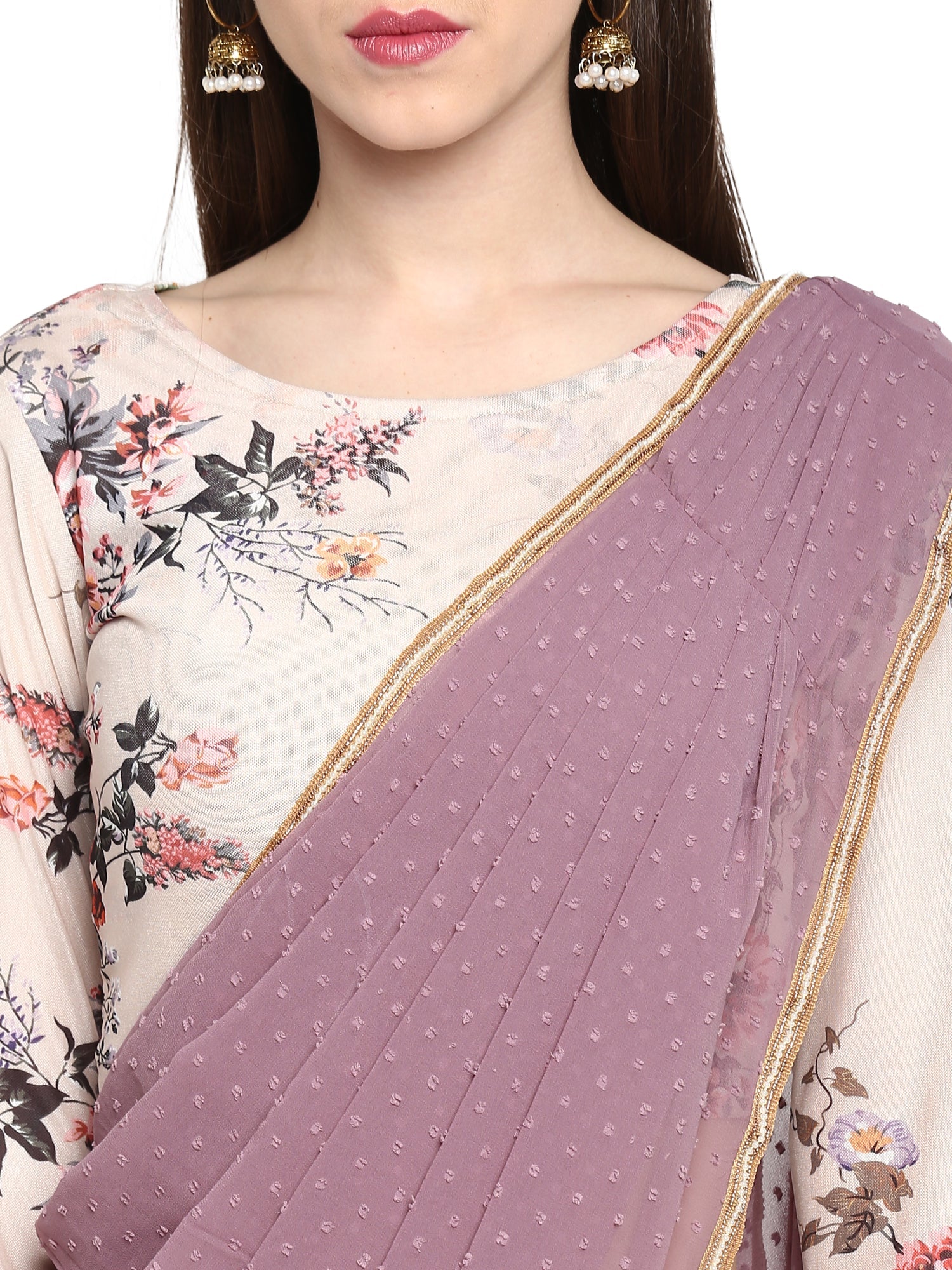 Ahalyaa Women's Mauve Butta Georgette Ready to Wear Saree