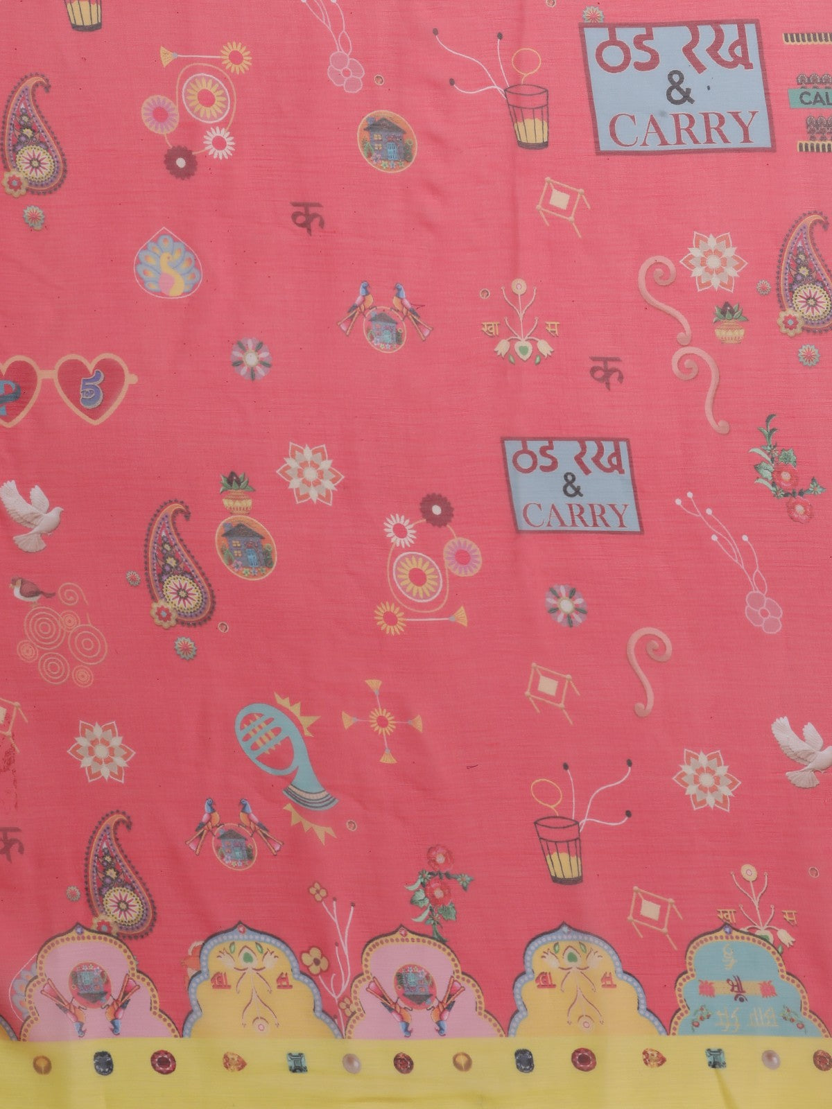 Pink & Yellow Quirky Print Saree