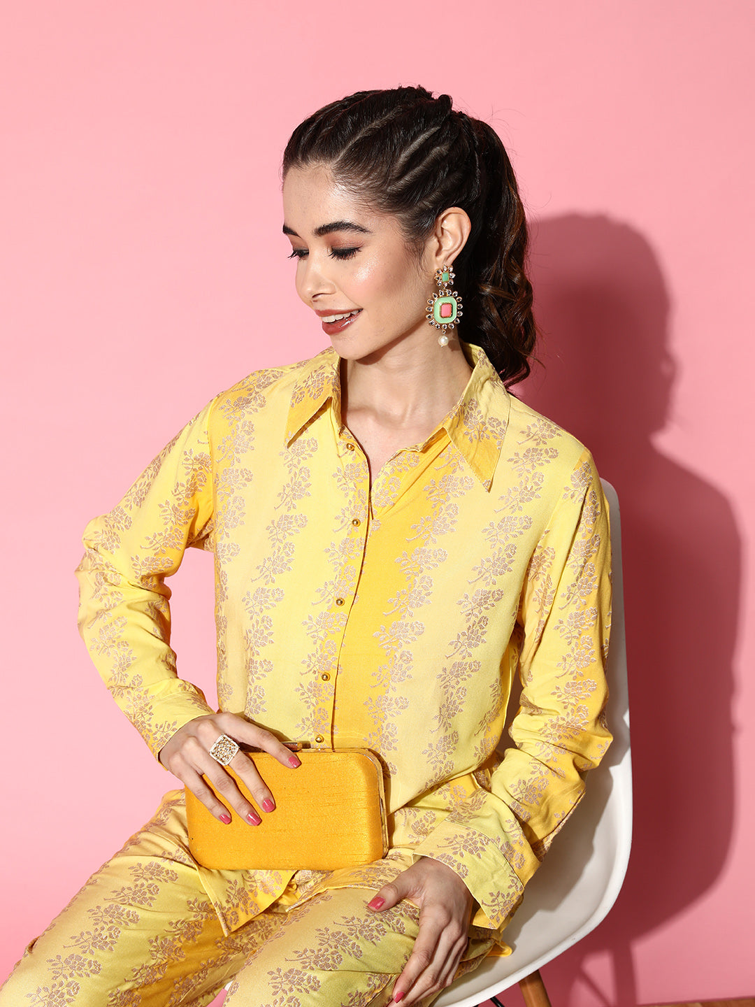 Yellow Floral Printed Shirt and Palazzos