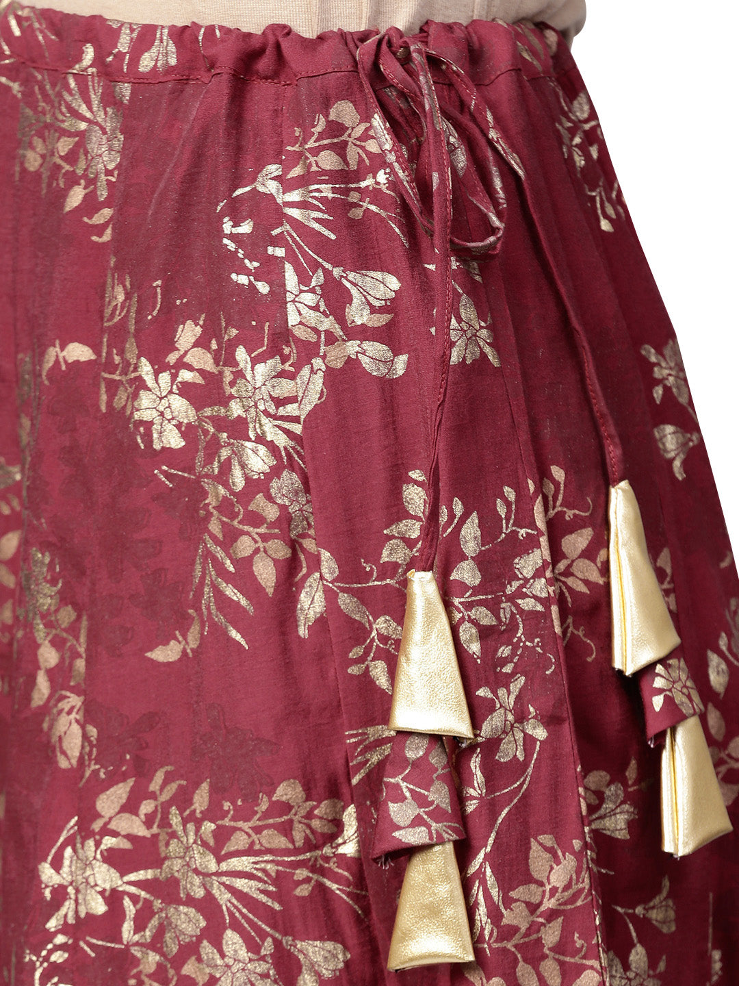 Ahalyaa Indowestern  Beige & Maroon  Shirt  With Skirt Set