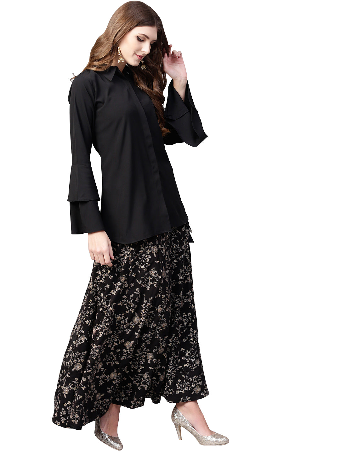 Black Shirt with Skirt Co-ord Set