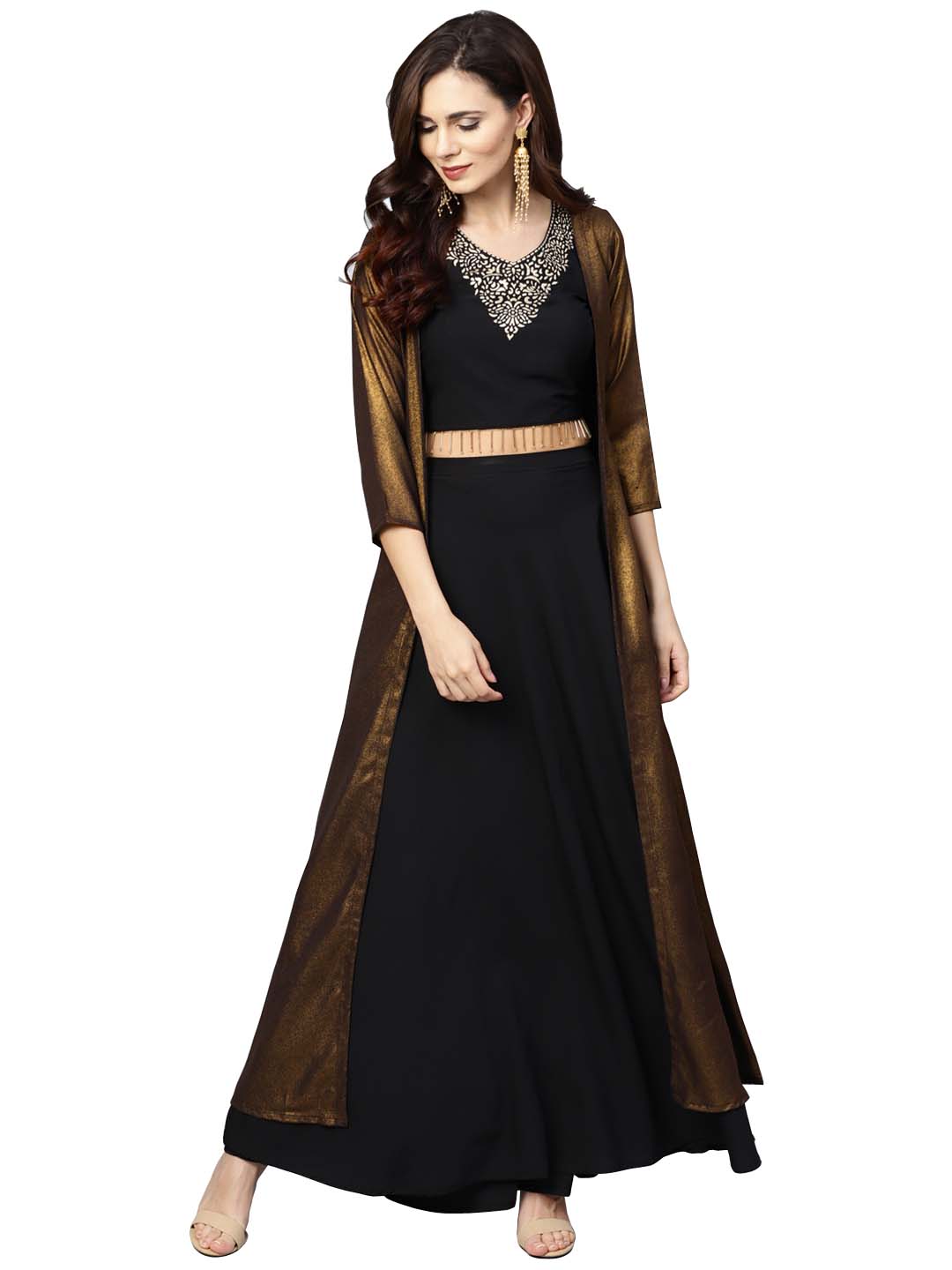 Ahalyaa Black, Golden Straight Crepe, Georgette Kurta Sets