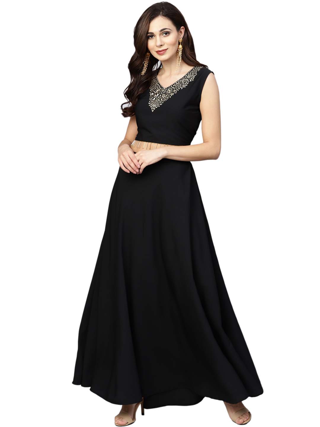 Ahalyaa Black, Golden Straight Crepe, Georgette Kurta Sets