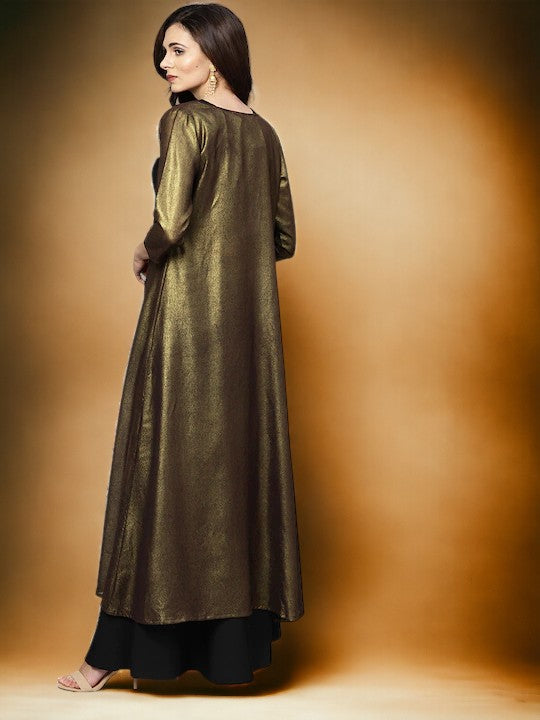 Ahalyaa Black, Golden Straight Crepe, Georgette Kurta Sets-AH