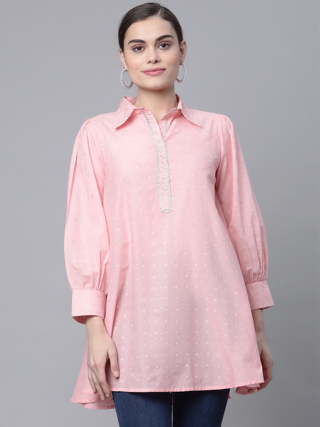 Baby Pink Pure Cotton Printed Tunic