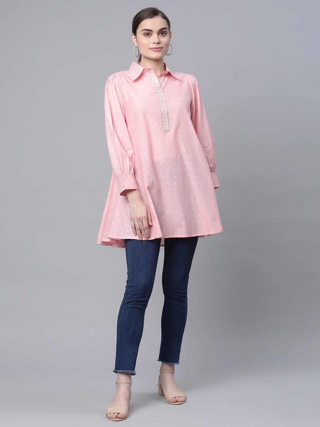 Baby Pink Pure Cotton Printed Tunic