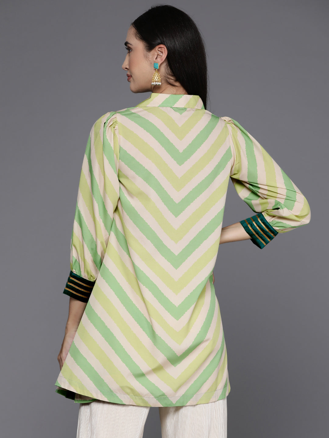 Ahalyaa Shirt Collar Striped Ethnic Tunic