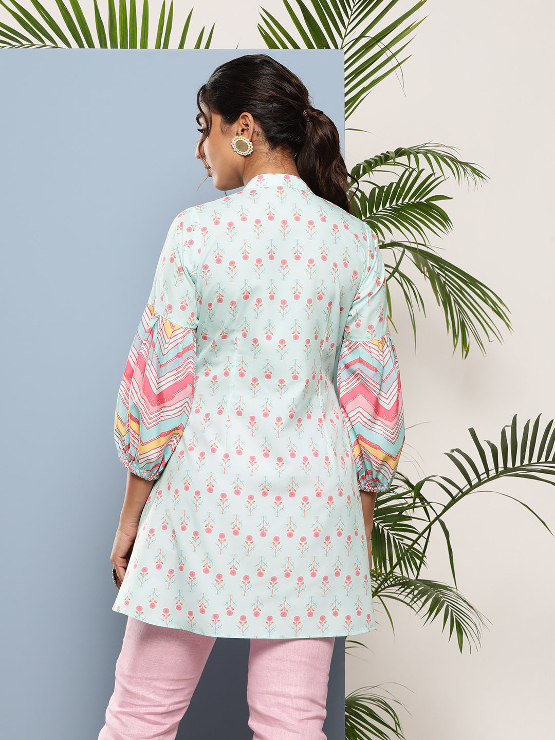 Blue & Pink Floral Printed Tunic