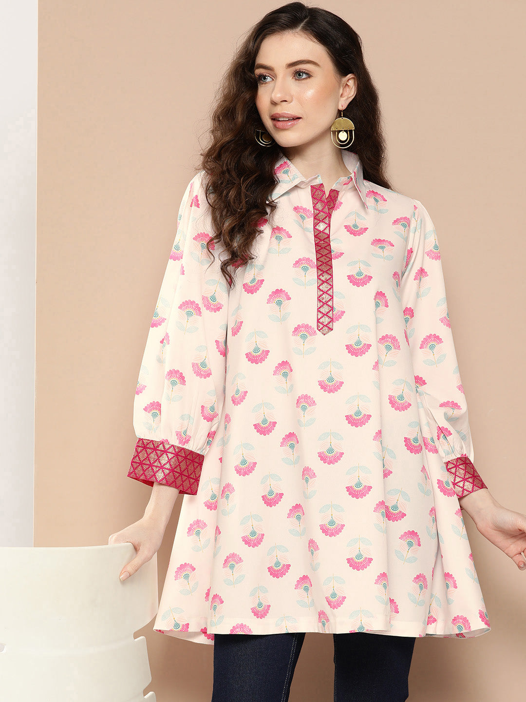 Ahalyaa Shirt Collar Printed Tunic