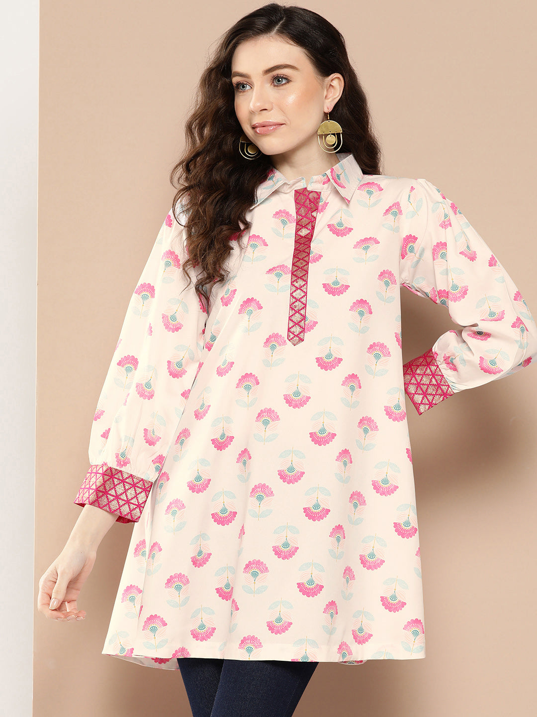 Ahalyaa Shirt Collar Printed Tunic