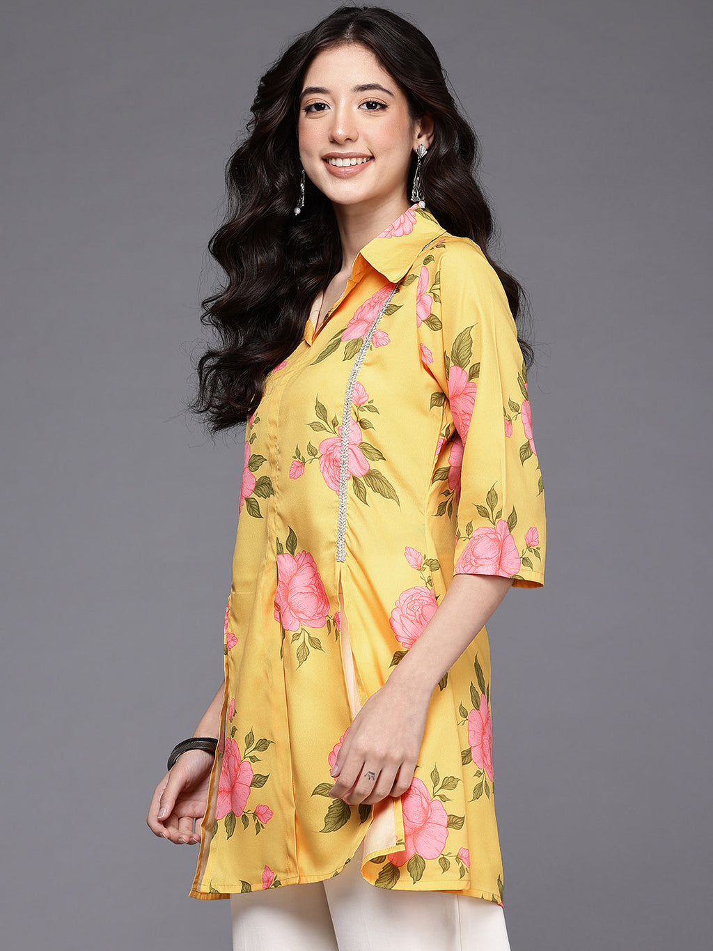 Shirt Collar Printed Tunic-AH
