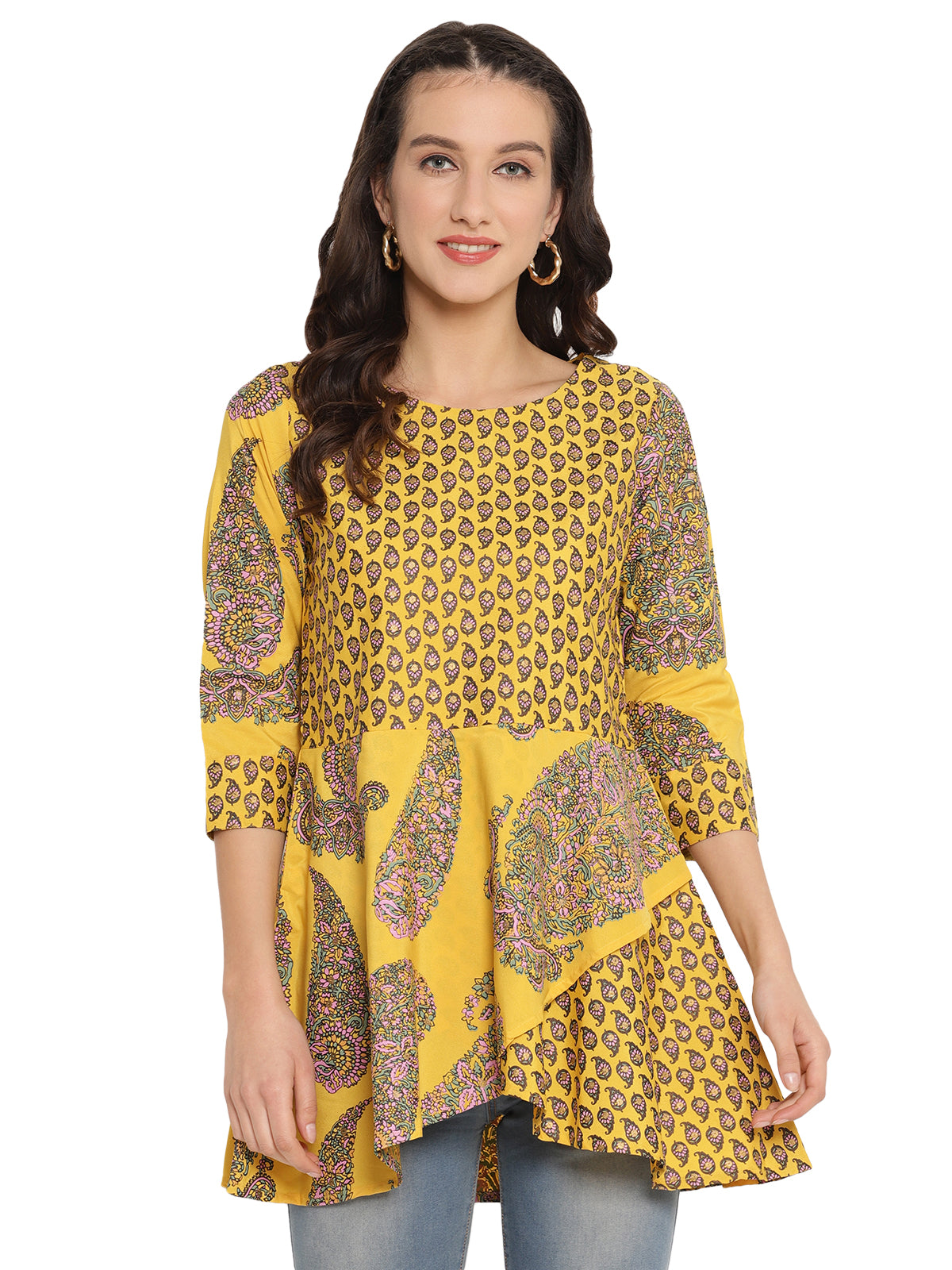 Mustard Printed Layerd Tunic