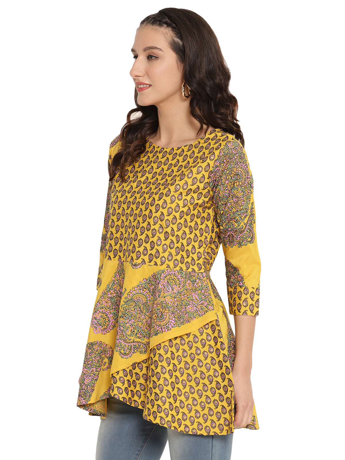 Mustard Printed Layerd Tunic