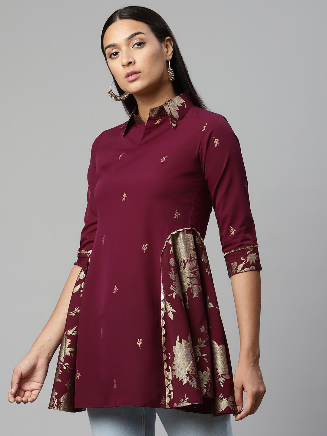 Burgundy & Gold Printed Tunic