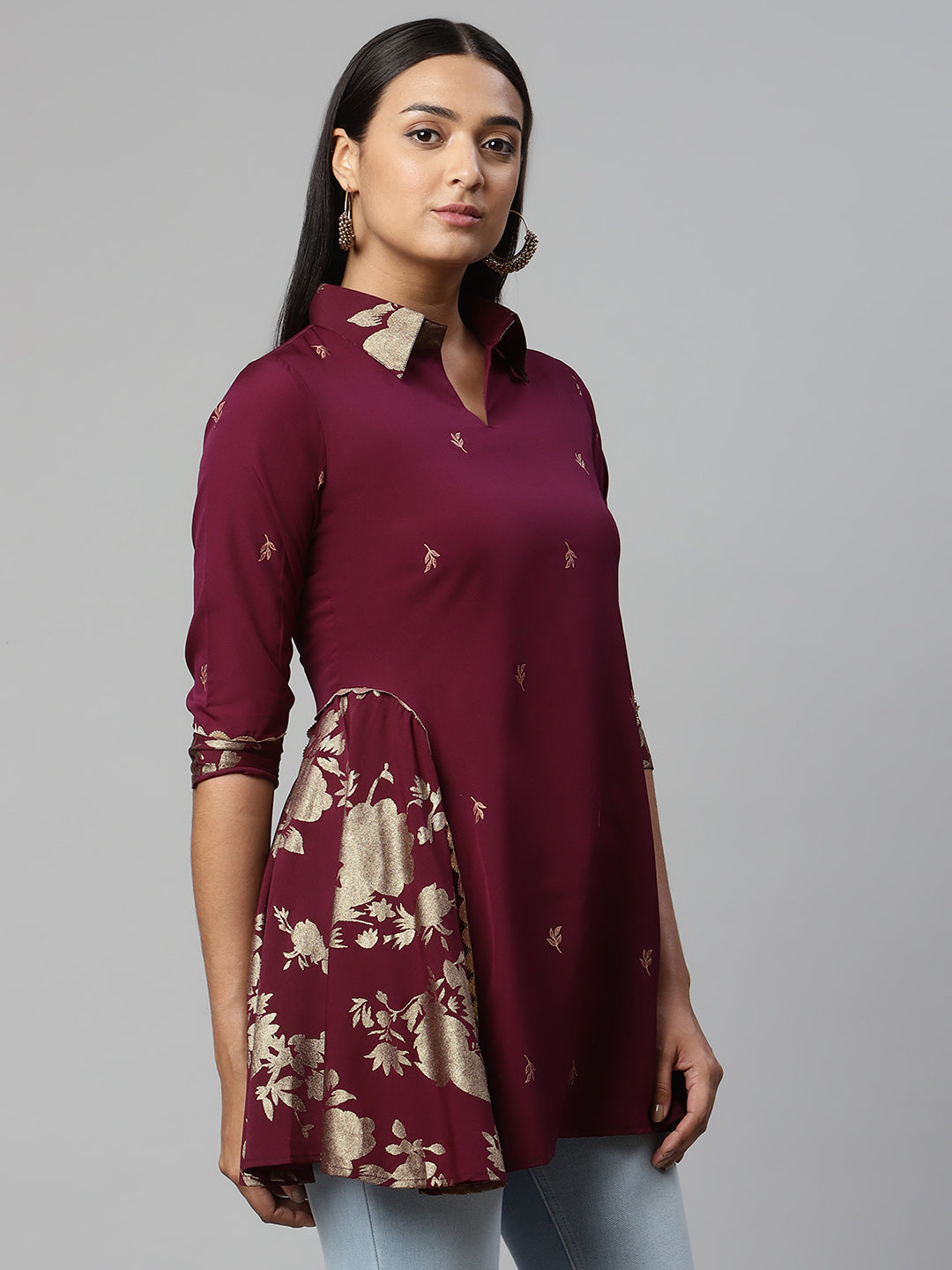 Burgundy & Gold Printed Tunic