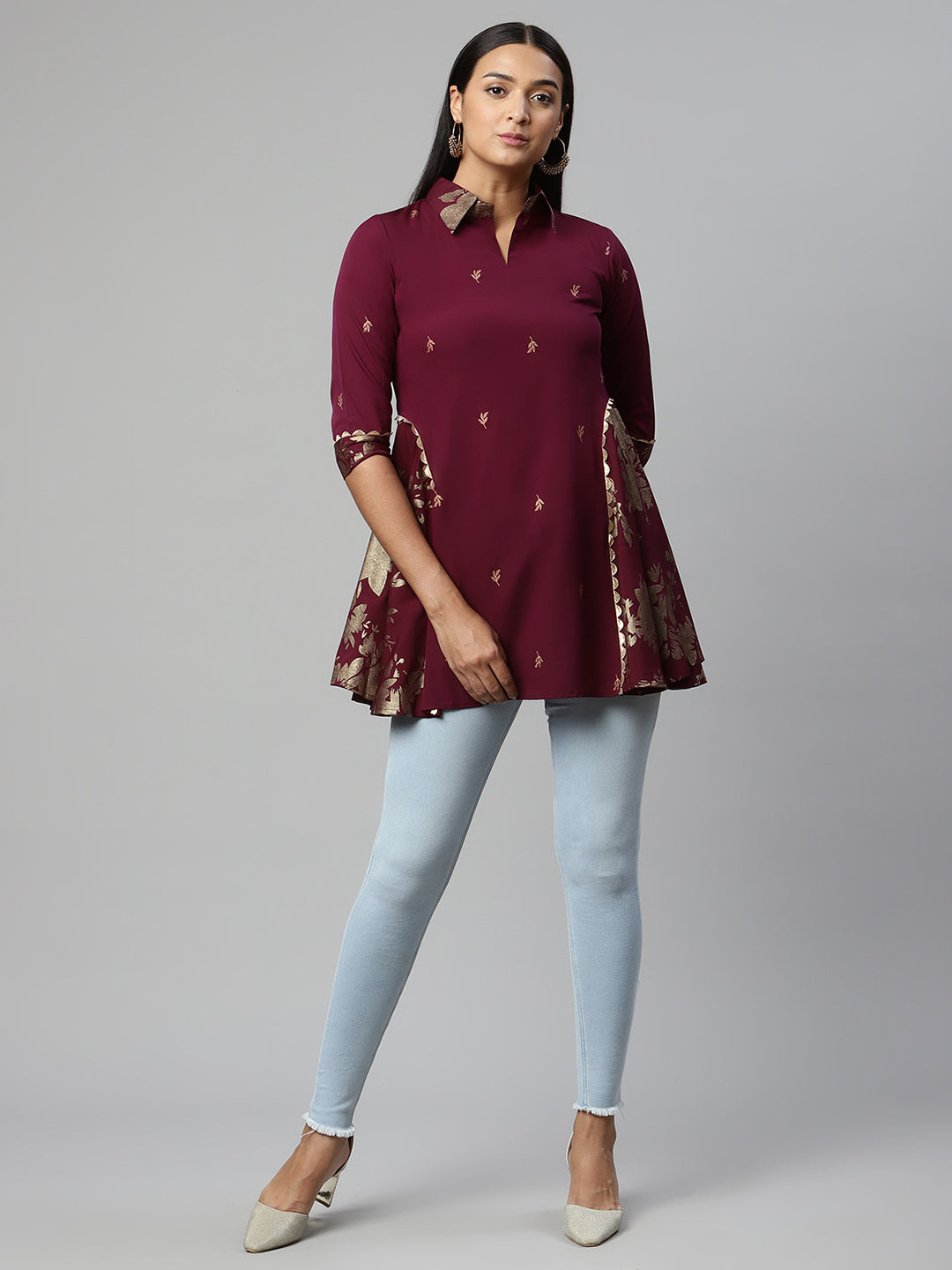 Burgundy & Gold Printed Tunic