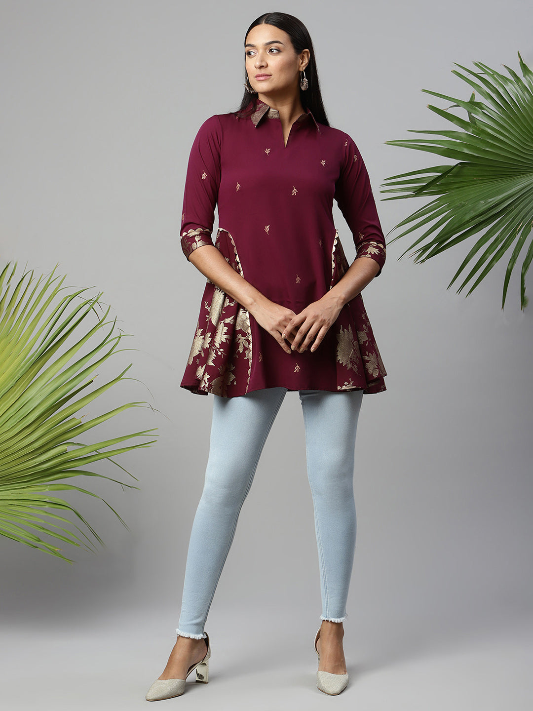 Burgundy & Gold Printed Tunic