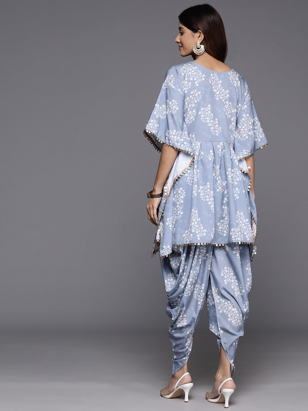 Floral Printed Sequinned Pure Cotton Kurti with Dhoti Pants