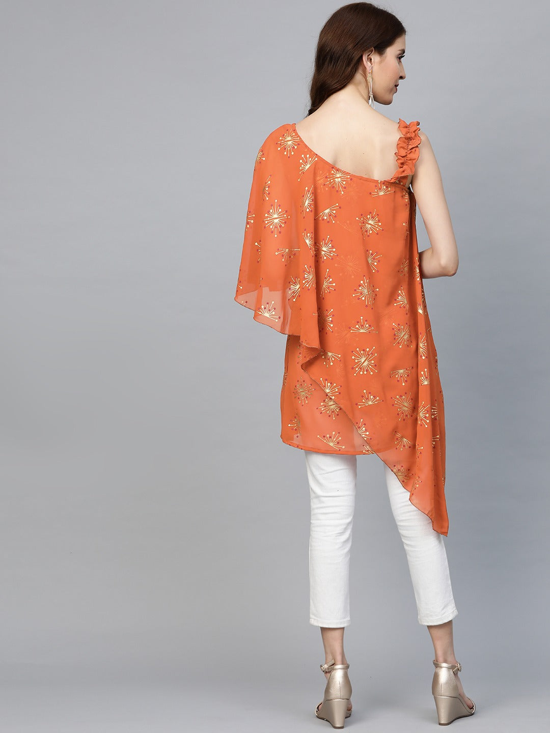 Orange Printed One Shoulder Tunic