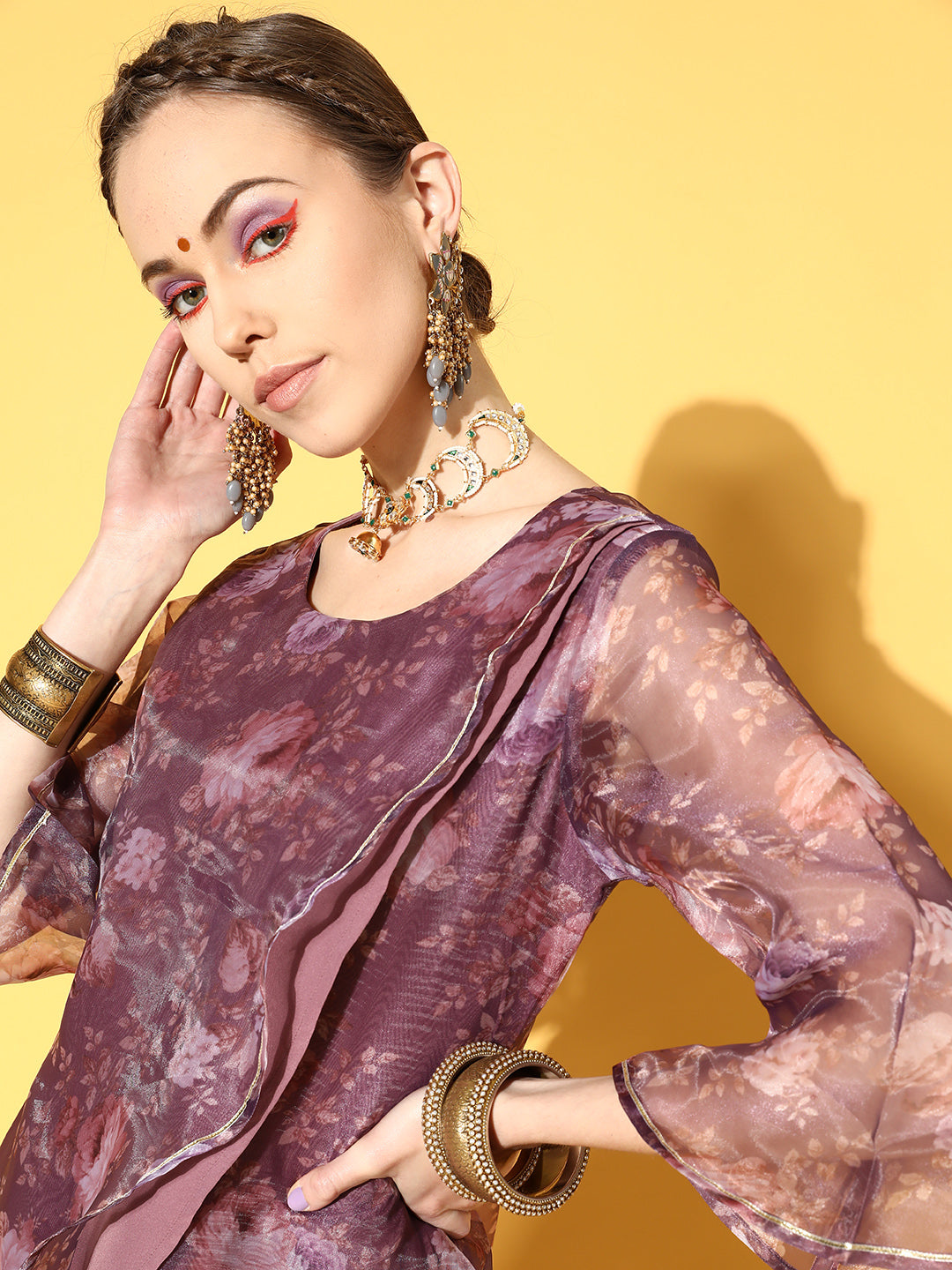 Mauve Organza Digital Printed Tunic