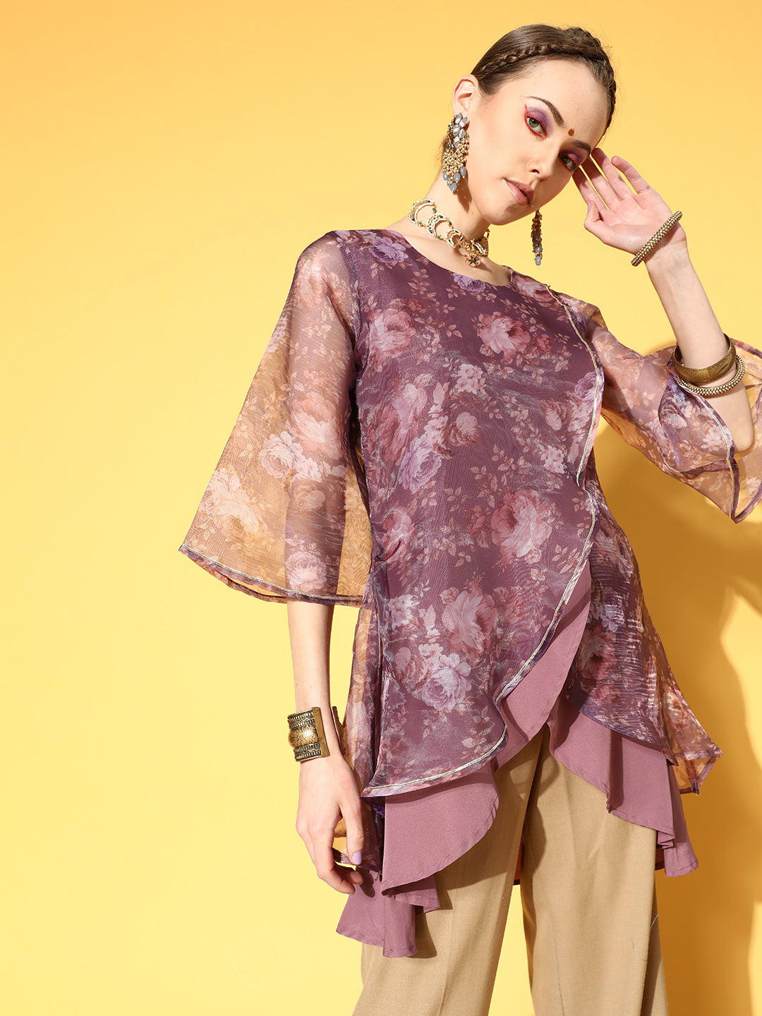 Mauve Organza Digital Printed Tunic