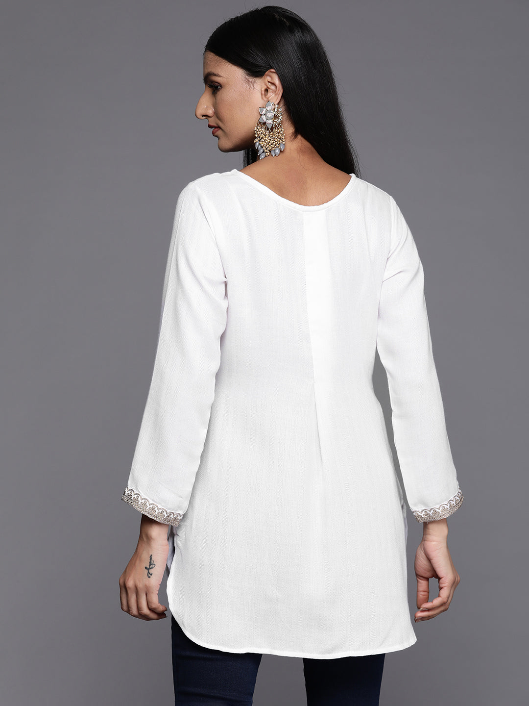 White Pashmina Embroidered Tunic