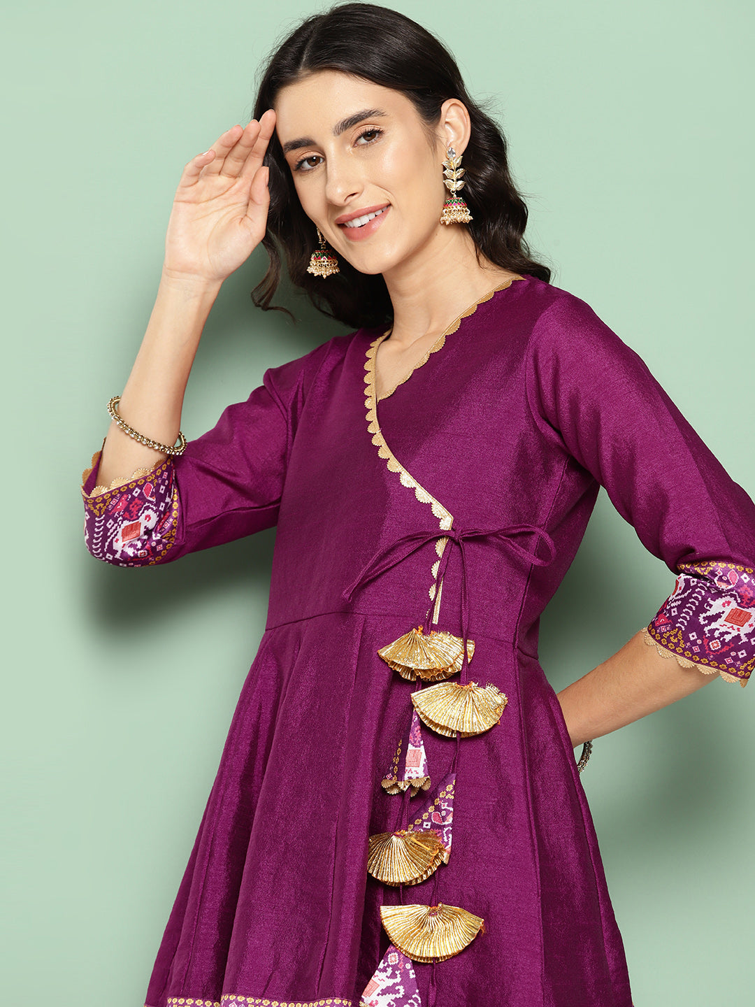 Purple Ethnic Print Tie-Ups Tunic