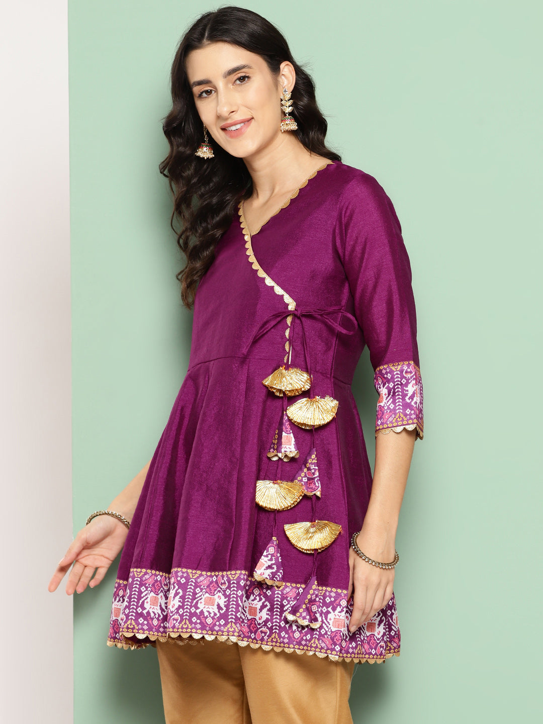 Purple Ethnic Print Tie-Ups Tunic