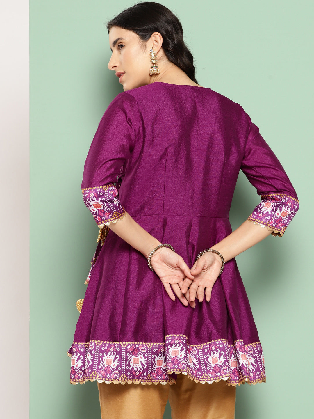 Purple Ethnic Print Tie-Ups Tunic