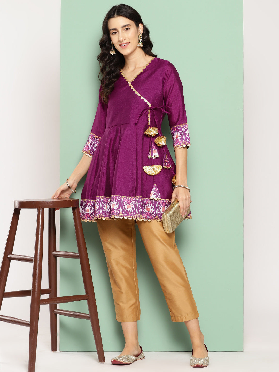 Purple Ethnic Print Tie-Ups Tunic